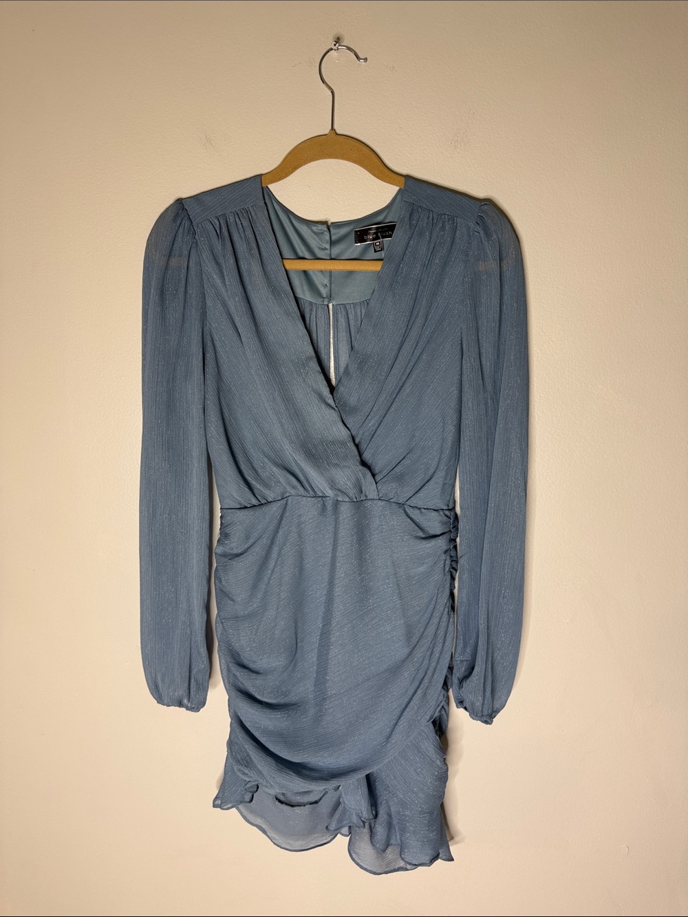 Blue Blush Light Blue Silver Metallic Long-Sleeve Dress Size Medium